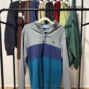 Izod Gray and Blue Colorblock Quarter-Zip Pullover